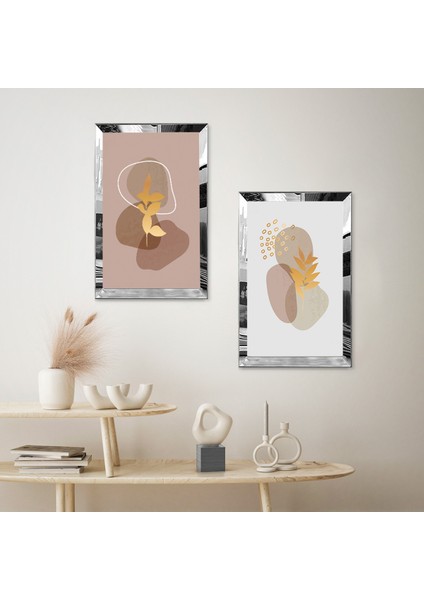 Gümüş Aynalı Pleksi Çerçeveli Soyut Çiçekler Dekoratif Ikili Mdf Tablo Seti fiyatları