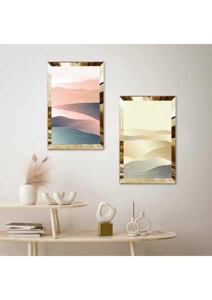 Gold Aynalı Pleksi Çerçeveli Kum Dalgaları Ikili Mdf Tablo Seti fiyatları
