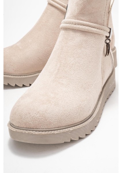 Sade Fermuarlı Aksesuarlı Düz Bot Bej Süet modelleri