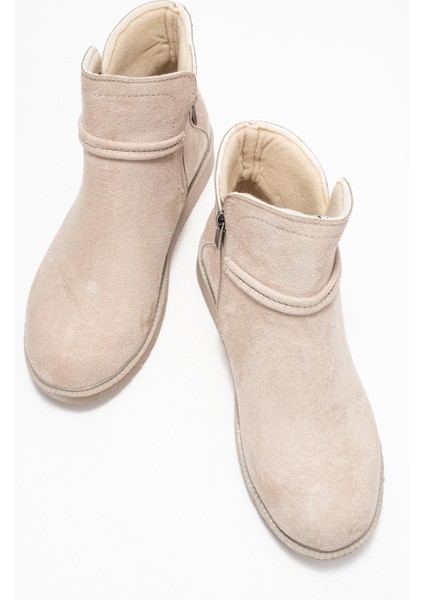 Sade Fermuarlı Aksesuarlı Düz Bot Bej Süet indirimleri