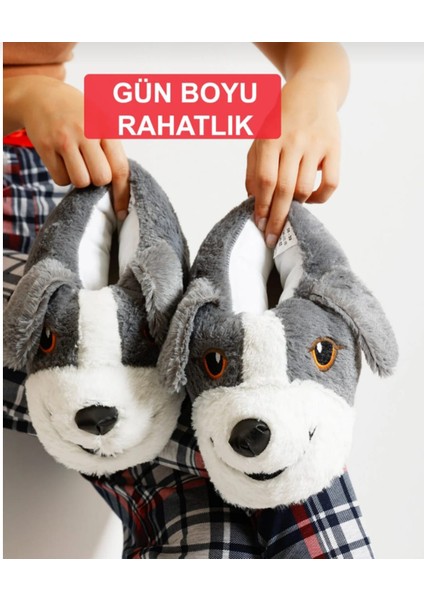 Unisex Yumuşak Taban Sevimli Köpek Panduf Yetişkin ve Çocuk Kız ve Erkek Panduf