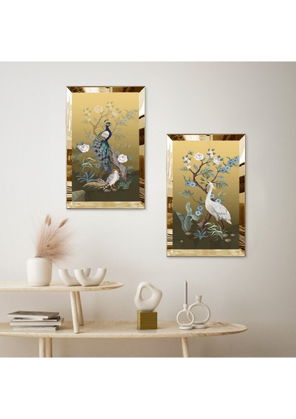 Gold Aynalı Pleksi Çerçeveli Leylekler Ikili Mdf Tablo Seti fiyatları