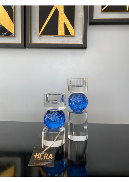 Kristal Baloncuklu Şamdan Mavi