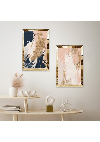 Gold Aynalı Pleksi Çerçeveli Modern Renkli Arka Planlı Ikili Mdf Tablo Seti fiyatları