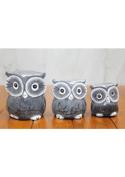 Ahşap 3'lü Baykuş Seti Model 2