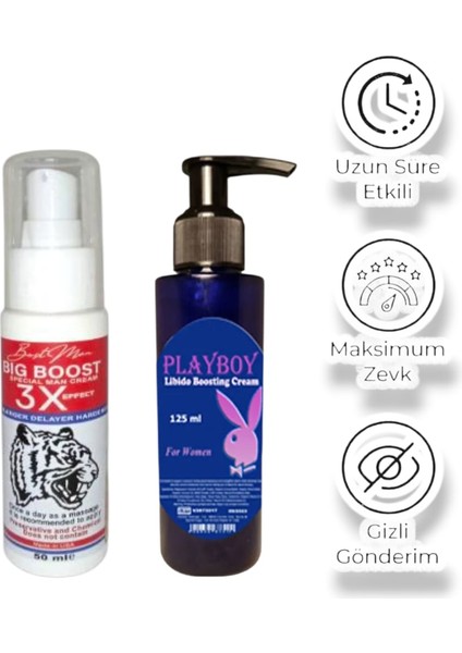 Big Boost Erkeklere Özel Bölge Kremi 50 ml + Bayanlara Özel Playboy Libido Boosting Cream 125 ml