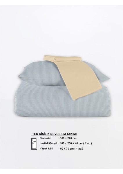 Chıc %100 Pamuk Ranforce Akay Açık Mavi Ipliği Boyalı Nevresim Takımı Tek Kişilik - 160X220 cm indirimleri