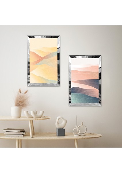 Gümüş Aynalı Pleksi Çerçeveli Dekoratif Kum Dalgaları Ikili Mdf Tablo Seti fiyatları