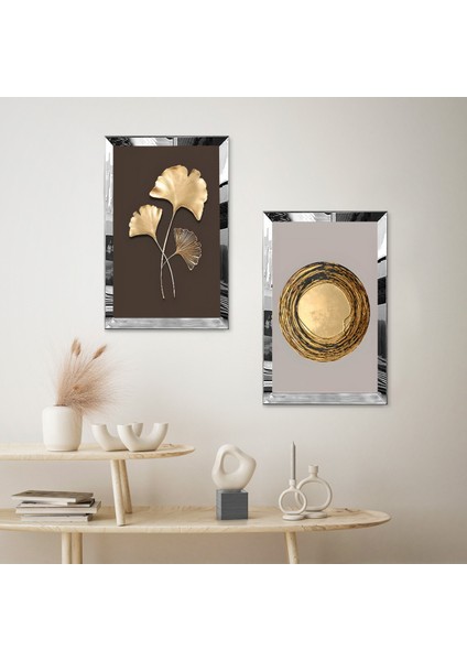 Gümüş Aynalı Pleksi Çerçeveli Gold Kurutulmuş Çiçek Ikili Mdf Tablo Seti fiyatları