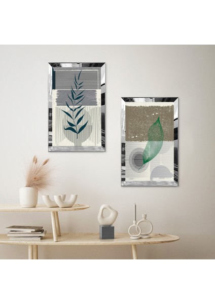 Gümüş Aynalı Pleksi Çerçeveli Renkli Arka Planlı Dekoratif Bitki Ikili Mdf Tablo Seti fiyatları