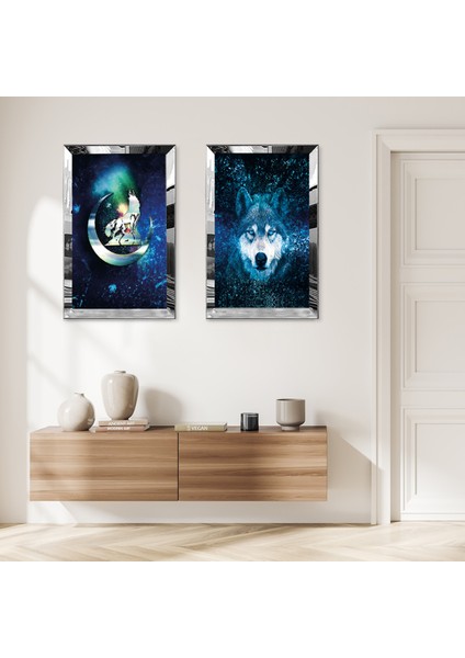 Gümüş Aynalı Pleksi Çerçeveli Bozkurt Ikili Mdf Tablo Seti