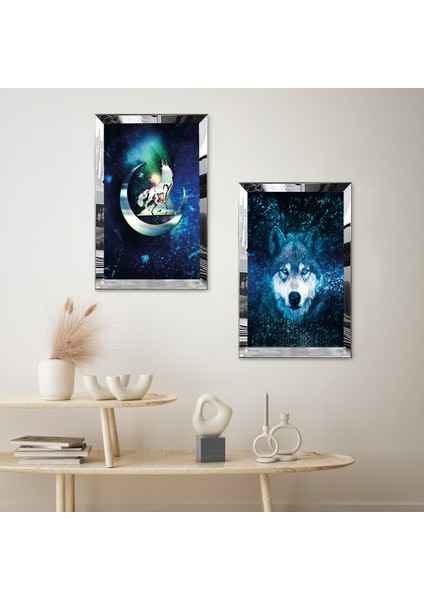 Gümüş Aynalı Pleksi Çerçeveli Bozkurt Ikili Mdf Tablo Seti fiyatları