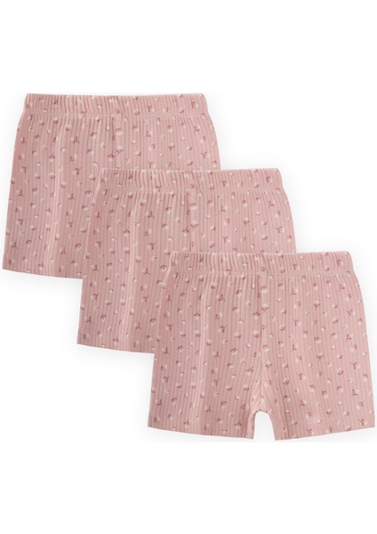 Üçlü Kız Boxer Set 2-9 Yaş Pudra Pembe Çiçekli