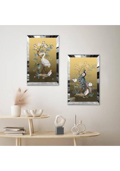 Gümüş Aynalı Pleksi Çerçeveli Leylekler Dekoratif Ikili Mdf Tablo Seti fiyatları