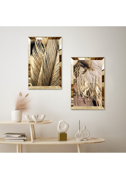 Gold Aynalı Pleksi Çerçeveli Soyut Gold Desenli Dekoratif Ikili Mdf Tablo Seti fiyatları