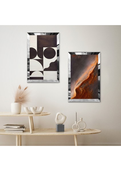 Gümüş Aynalı Pleksi Çerçeveli Soyut Desenler Dekoratif Ikili Mdf Tablo Seti fiyatları