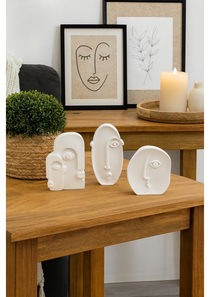 El Yapımı Modern Minimal Yüz Figürlü Dekoratif Heykel Seti Biblo