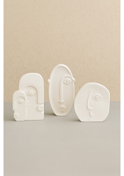 El Yapımı Modern Minimal Yüz Figürlü Dekoratif Heykel Seti Biblo fırsatları
