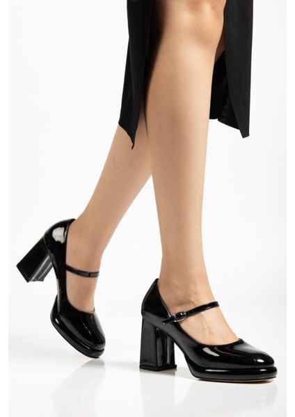 Kadın Kalın Platform Topuklu Ayakkabı Siyah Rugan Baretli fiyatları