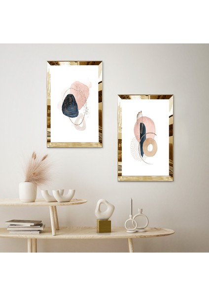 Gold Aynalı Pleksi Çerçeveli Beyaz Arka Planlı Minimalist Soyut Şekiller Ikili Mdf Tablo Seti fiyatları