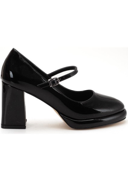 Kadın Kalın Platform Topuklu Ayakkabı Siyah Rugan Baretli modelleri
