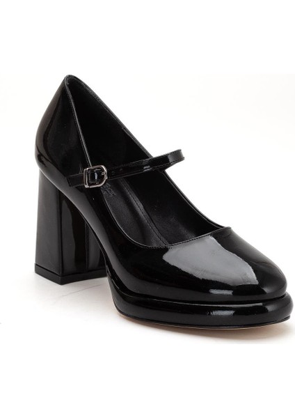 Kadın Kalın Platform Topuklu Ayakkabı Siyah Rugan Baretli fırsatları