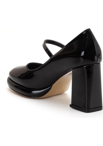 Kadın Kalın Platform Topuklu Ayakkabı Siyah Rugan Baretli indirimleri