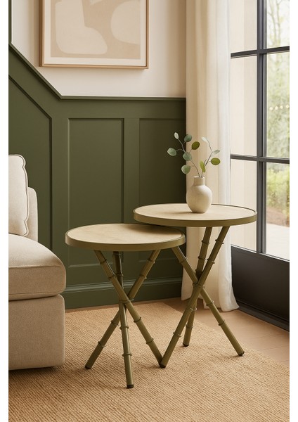 Bambu 2'li Zigon Sehpa Metal Iskelet Traverten Görünümlü Ahşap Tabla fırsatları