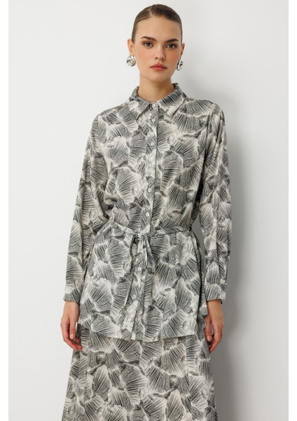 Haki Yeşil Yaprak Desenli Ip Kuşaklı Tunik Gömlek fırsatları