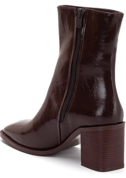 Kahverengi Kadın Kalın Topuklu Bot Rugan Küt Burun Yüzüdüz fırsatları