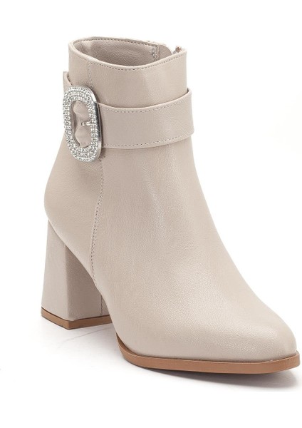 Bej Kadın Kalın Topuklu Bot Taş Tokalı Sivri Burun fırsatları