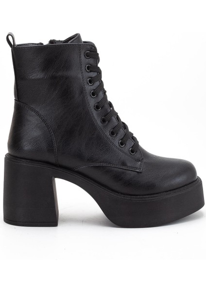 Siyah Kadın Platform Topuklu Bot Bağcıklı Fermuarlı modelleri