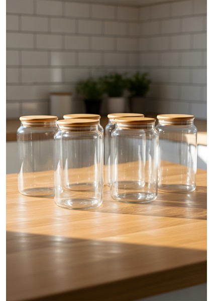 6’lı Cam Kavanoz Seti 1130 cc – Vakumlu Bambu Kavanoz modelleri