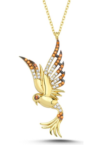 Prenses Turuncu Taşlı Anka Kuşu Altın Kaplama Kolye