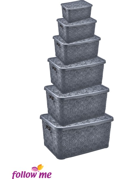 Nakış Çok Amaçlı Kutu 6'lı Set (Gri)