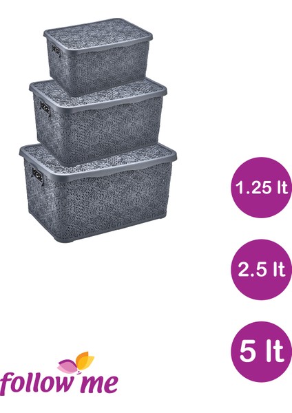 Nakış Çok Amaçlı Kutu 6'lı Set (Gri) modelleri