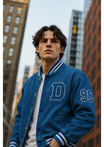 Erkek Mevsimlik Oversize Mavi Kot Kolej Mont fırsatları