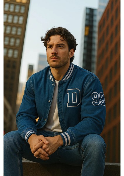 Erkek Mevsimlik Oversize Mavi Kot Kolej Mont indirimleri