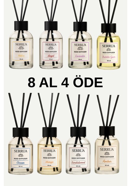 8'li Çubuklu Oda Kokusu (Ocean-Lavender-Mango-Angel-Melon-Sandalwood- Sakız-Amber