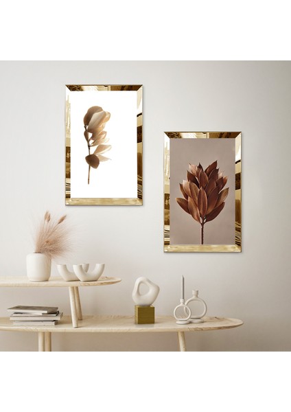 Gold Aynalı Pleksi Çerçeveli Modern Soyut Şekiller Ikili Mdf Tablo Seti fiyatları
