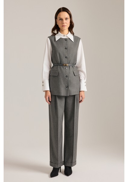 Deri Kemer Detaylı Dokuma Yelek fiyatları