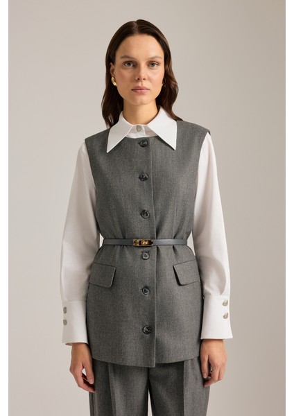 Deri Kemer Detaylı Dokuma Yelek modelleri