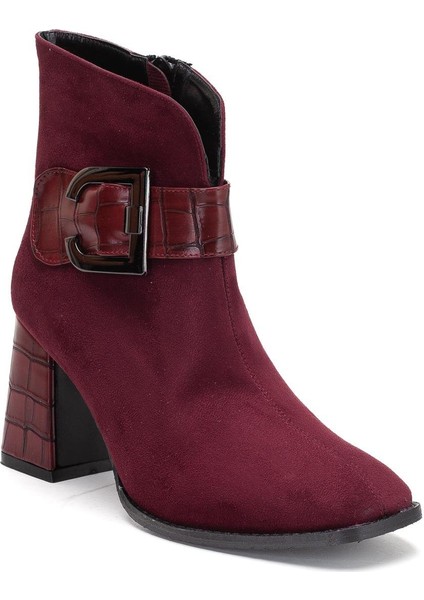 Süet Metal Kemerli Bordo Kadın Topuklu Bot fırsatları