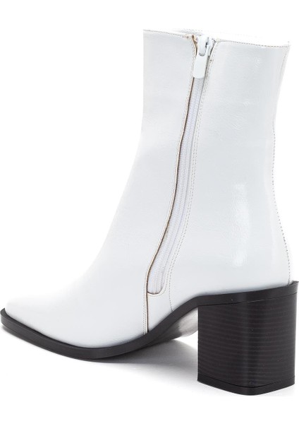 Beyaz Kadın Kalın Topuklu Bot Rugan Küt Burun Yüzüdüz fırsatları