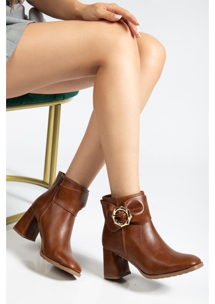 Taba Kadın Kalın Topuklu Bot Yan Fiyonk Aksesuarlı Küt Burun fiyatları