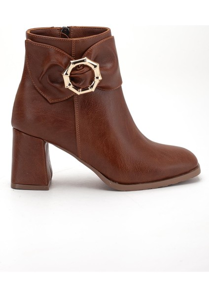 Taba Kadın Kalın Topuklu Bot Yan Fiyonk Aksesuarlı Küt Burun modelleri