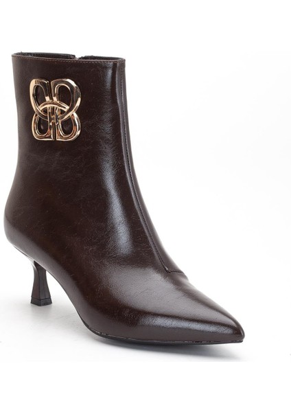 Kahverengi Kadın Ince Topuklu Bot Aksesuarlı Sivri Burun fırsatları