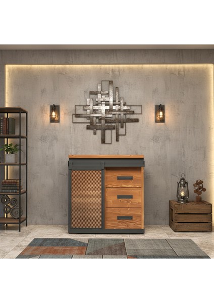 Vega Doğal Ahşap Sürgülü Çemeceli Konsol 80CM