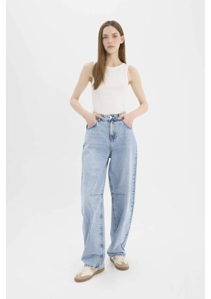 Baggy Fit Yüksek Bel Düz Paça Uzun Jean Pantolon D7964AX25SP
