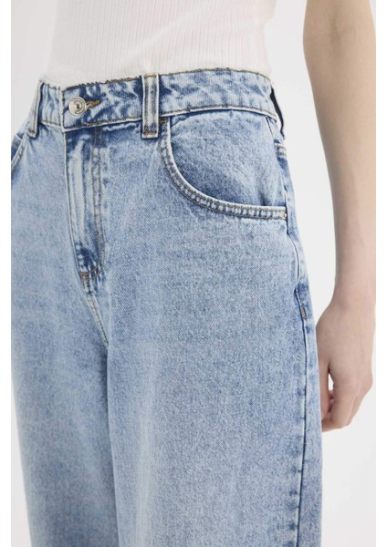 Baggy Fit Yüksek Bel Düz Paça Uzun Jean Pantolon D7964AX25SP